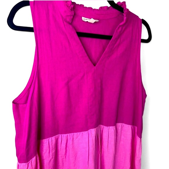 Colorblock Linen Blend Sleeveless Dress – Size 12 – Ruffle Neck - Picture 2 of 4